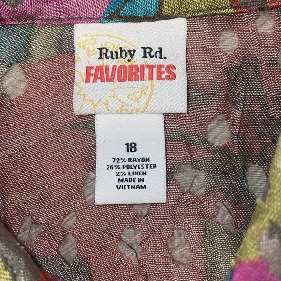 Ruby Rd. Favorites Sheer Bold Jewel Tones Roll Tab Sleeves Cropped Layer Sz 18 - Picture 7 of 14